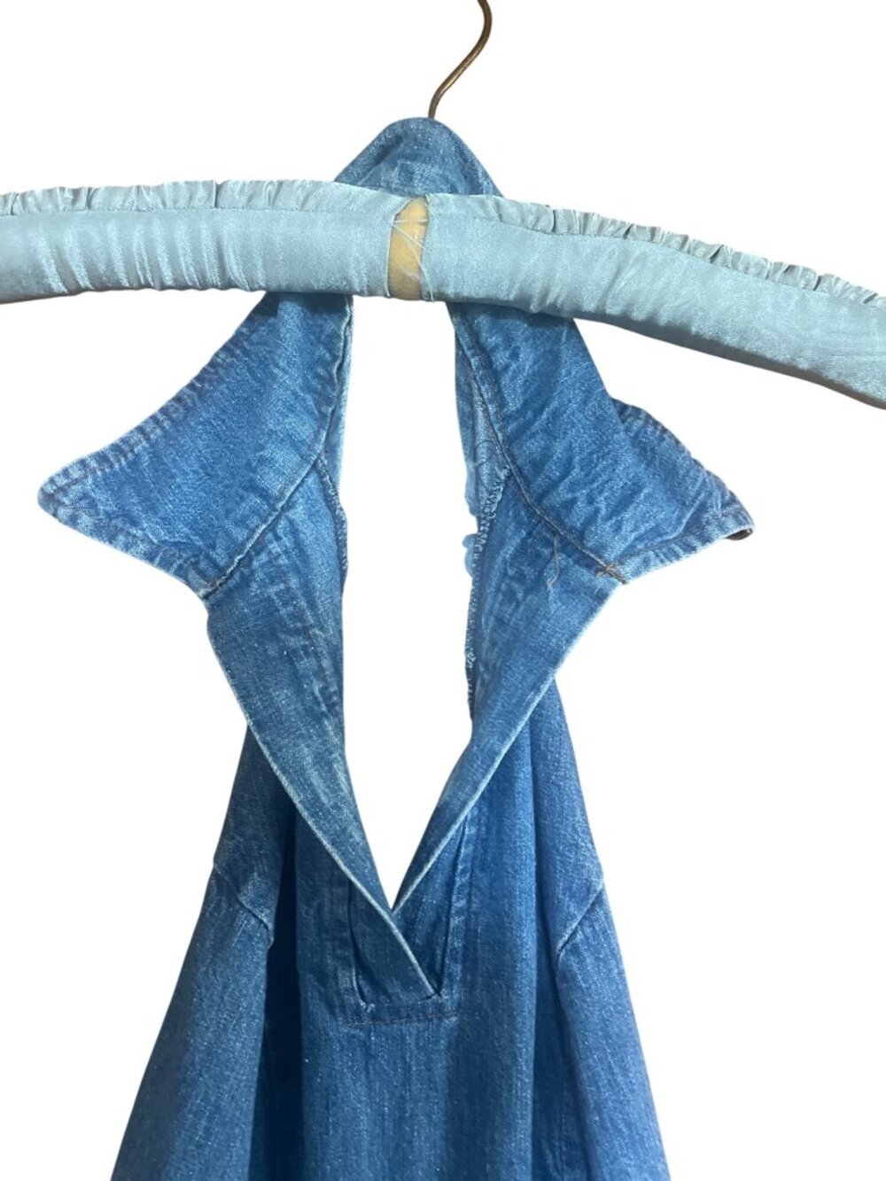 Vintage 70's Denim Halter Jumpsuit With Open Back & Wide-Leg Design sexy backles - Picture 3 of 7